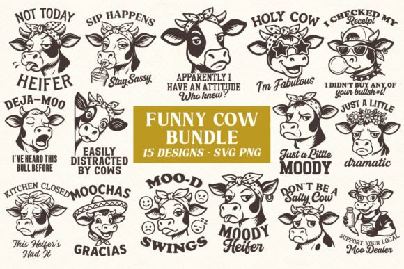 Funny Cow SVG Bundle – 15 Farm Animal